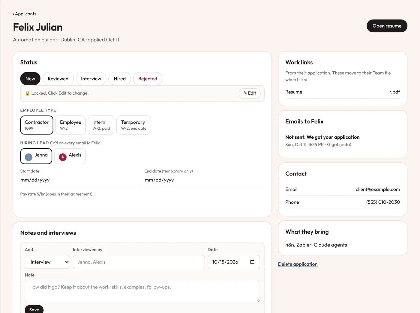 An applicant record